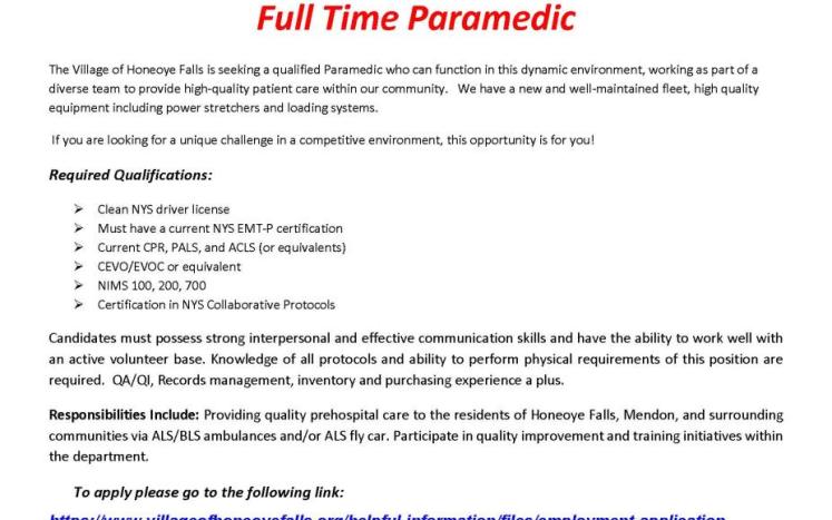 Full time paramedic job posting